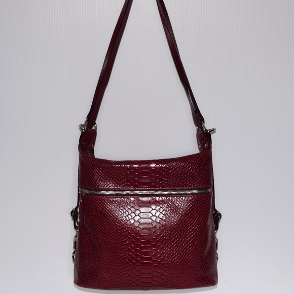 New Gianni Conti Vera Pelle Red Leather Convertible Shoulder Bag Backpack - Picture 3 of 12